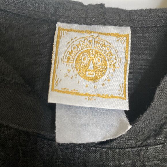 Vintage TomTom Dress Womens Med Maxi Black Linen USA Kangaroo Pocket & Hoodie - Picture 5 of 7